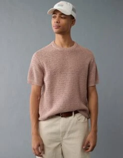 AE Open Knit Sweater T-Shirt Dusty Pink -American Eagle Fashion 1149 1996 654 l2
