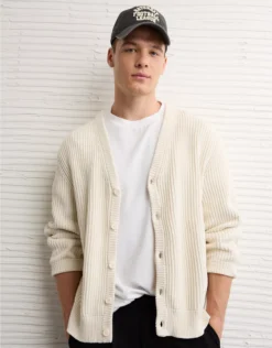 AE Washed Shaker Cardigan Cream