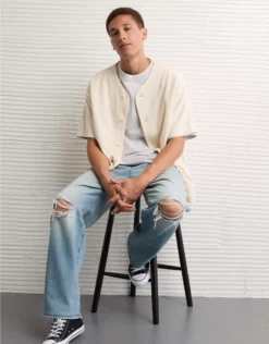 AE Button-Up Baseball T-Shirt Cream