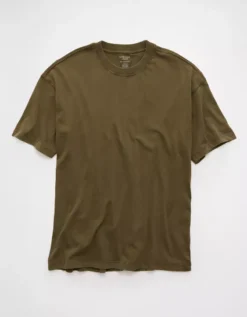 AE Boxy Sueded Jersey T-Shirt Bunker Olive -American Eagle Fashion 1164 4154 306 f