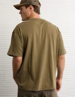 AE Boxy Sueded Jersey T-Shirt Bunker Olive -American Eagle Fashion 1164 4154 306 ob