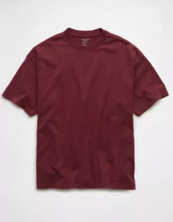 AE Boxy Sueded Jersey T-Shirt Wine -American Eagle Fashion 1164 4154 558 f