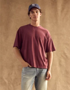 AE Boxy Sueded Jersey T-Shirt Wine