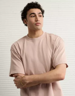 AE Boxy Sueded Jersey T-Shirt Pink -American Eagle Fashion 1164 4154 615 os