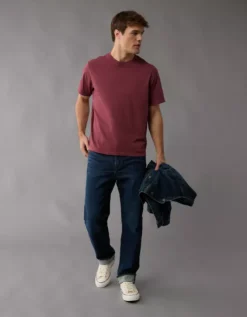 AE Logo Lived-In T-Shirt Burgundy -American Eagle Fashion 1164 4155 613 os