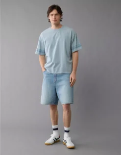 AE Boxy Sueded Football T-Shirt Light Blue