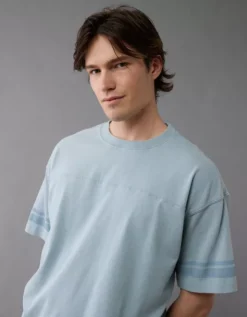 AE Boxy Sueded Football T-Shirt Light Blue -American Eagle Fashion 1164 4364 401 os
