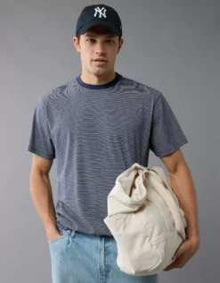 AE Striped Slub T-Shirt Navy -American Eagle Fashion 1164 4398 410 os