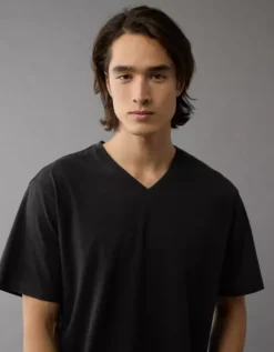 AE Lived-In V-Neck T-Shirt Black -American Eagle Fashion 1164 4462 001 d2