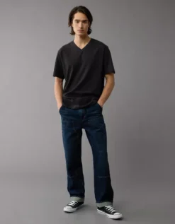 AE Lived-In V-Neck T-Shirt Black -American Eagle Fashion 1164 4462 001 os