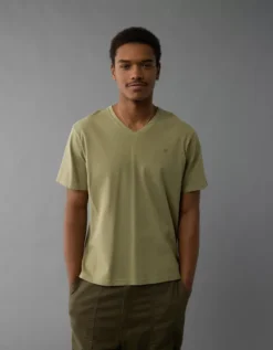 AE Lived-In V-Neck T-Shirt Olive -American Eagle Fashion 1164 4463 309 d2