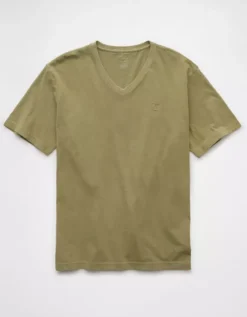 AE Lived-In V-Neck T-Shirt Olive -American Eagle Fashion 1164 4463 309 f