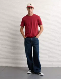 AE Lived-In T-Shirt Holiday Red -American Eagle Fashion 1164 4540 596 os