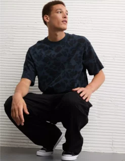 AE Boxy Sueded Camo Jersey T-Shirt Navy