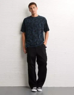 AE Boxy Sueded Camo Jersey T-Shirt Navy -American Eagle Fashion 1164 4828 410 os