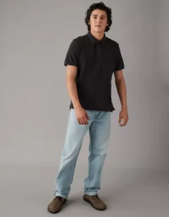AE Lived-In Pique Polo Shirt Dusted Slate -American Eagle Fashion 1165 3594 023 os