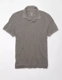 AE Lived-In Pique Polo Shirt Heather Gray -American Eagle Fashion 1165 3601 006 f