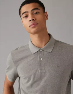 AE Lived-In Pique Polo Shirt Heather Gray