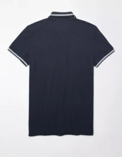 AE Lived-In Slim Fit Pique Polo Shirt Navy -American Eagle Fashion 1165 3741 410 b