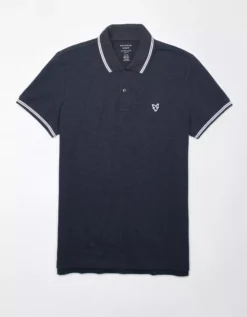 AE Lived-In Slim Fit Pique Polo Shirt Navy -American Eagle Fashion 1165 3741 410 f