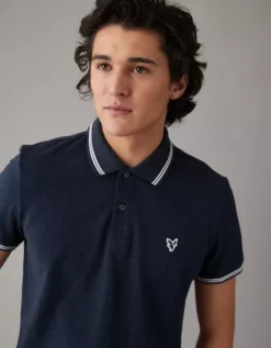 AE Lived-In Slim Fit Pique Polo Shirt Navy -American Eagle Fashion 1165 3741 410 os