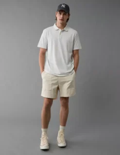 AE 24/7 Club Logo Polo Shirt Heather Gray -American Eagle Fashion 1165 4176 006 os