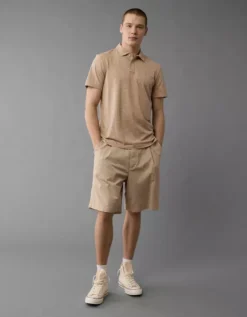 AE 24/7 Club Logo Polo Shirt Khaki -American Eagle Fashion 1165 4177 212 os
