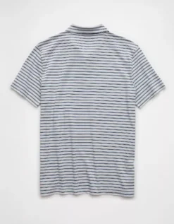 AE 24/7 Club Logo Striped Polo Shirt Gray -American Eagle Fashion 1165 4341 020 b