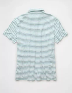 AE 24/7 Club Logo Striped Polo Shirt Cream -American Eagle Fashion 1165 4341 106 b