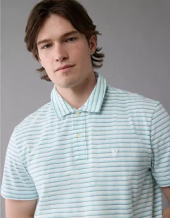 AE 24/7 Club Logo Striped Polo Shirt Cream