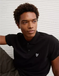 AE Lived-In Slim Fit Pique Polo Shirt Black