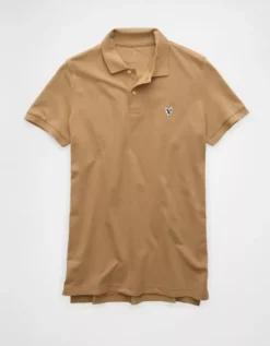 AE Lived-In Slim Fit Pique Polo Shirt Khaki -American Eagle Fashion 1165 4363 212 f