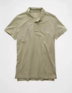AE Lived-In Slim Fit Pique Polo Shirt Olive -American Eagle Fashion 1165 4363 309 f