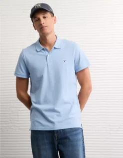 AE Lived-In Slim Fit Pique Polo Shirt Blue
