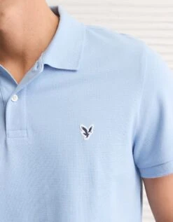 AE Lived-In Slim Fit Pique Polo Shirt Blue -American Eagle Fashion 1165 4363 400 os
