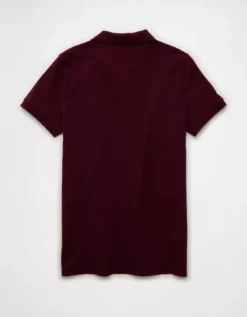 AE Lived-In Slim Fit Pique Polo Shirt Burgundy -American Eagle Fashion 1165 4363 613 b