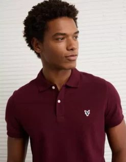 AE Lived-In Slim Fit Pique Polo Shirt Burgundy -American Eagle Fashion 1165 4363 613 d2