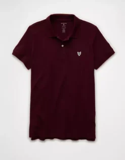 AE Lived-In Slim Fit Pique Polo Shirt Burgundy -American Eagle Fashion 1165 4363 613 f