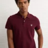 AE Lived-In Slim Fit Pique Polo Shirt Burgundy