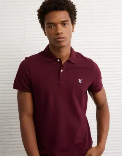 AE Lived-In Slim Fit Pique Polo Shirt Burgundy