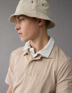 AE 24/7 Club Logo Striped Polo Shirt Khaki -American Eagle Fashion 1165 4407 212 d2