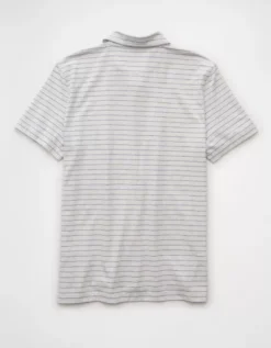 AE 24/7 Club Logo Striped Polo Shirt Gray Heather -American Eagle Fashion 1165 4541 069 b