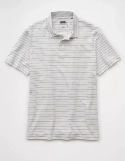 AE 24/7 Club Logo Striped Polo Shirt Gray Heather -American Eagle Fashion 1165 4541 069 f