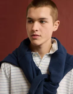 AE 24/7 Club Logo Striped Polo Shirt Gray Heather -American Eagle Fashion 1165 4541 069 l2