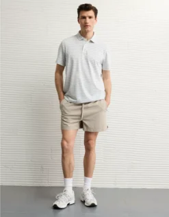 AE 24/7 Club Logo Striped Polo Shirt Gray Heather