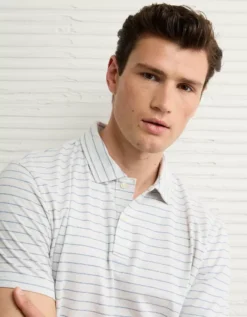 AE 24/7 Club Logo Striped Polo Shirt Gray Heather -American Eagle Fashion 1165 4541 069 os