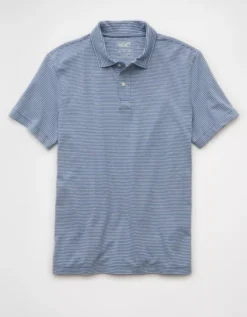 AE 24/7 Club Logo Striped Polo Shirt Blue -American Eagle Fashion 1165 4543 400 f