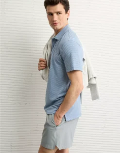 AE 24/7 Club Logo Striped Polo Shirt Blue