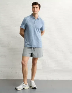 AE 24/7 Club Logo Striped Polo Shirt Blue -American Eagle Fashion 1165 4543 400 os