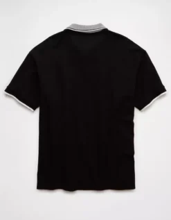 AE Boxy Stretch Pique Polo Shirt Black -American Eagle Fashion 1165 4548 001 b